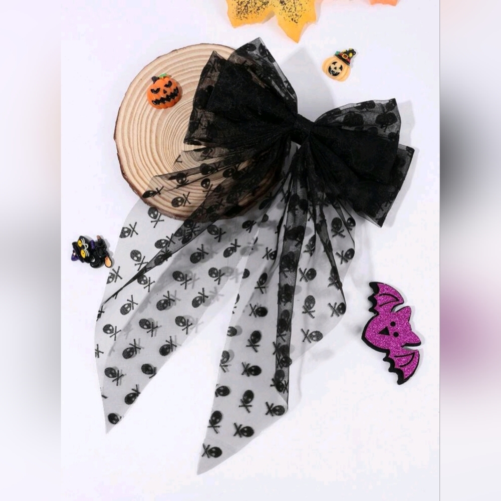Spider Web Printed Large Bow Hair Clip